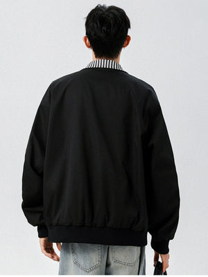 Contrasting Colors Stripes Stand Collar Tooling Loose Leisure Flight Jacket