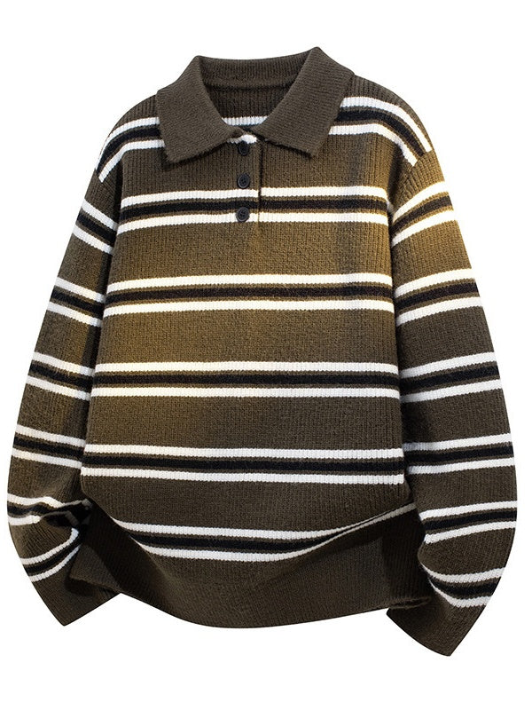 Notch-Collar Striped Sweater