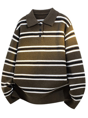 Notch-Collar Striped Sweater