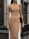 High Neck Long Sleeve Bodycon Dress Autumn Winter Maxi Dress Elegant French Knitted Dress