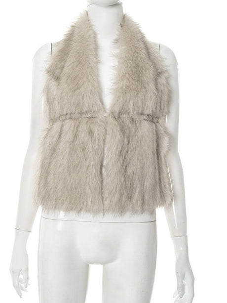 Furry Neckband V-neck Big Backless Sleeveless Rope Cropped Top Tank Tops&Camis