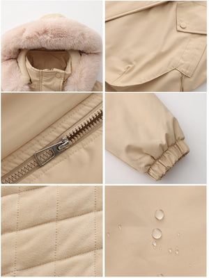 With Fur Collar Hooded For Warmth Drawstring Pocket Down Jacket