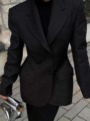 V-neck, Fitted Waist Commuting Single-breasted Blazers