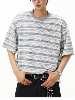 Color-blocked Stripes Letter Applique T-shirts