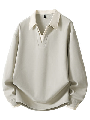 V-neck Color Matching Loose Simplicity Polo