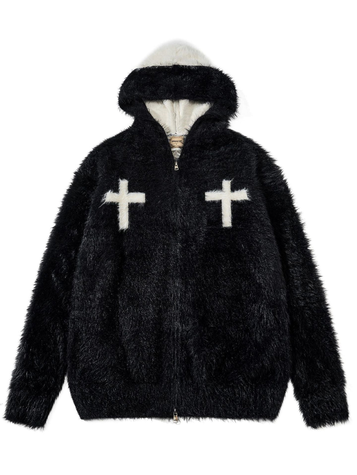 Retro Mohair Loose Zipper Hooded Cardigans