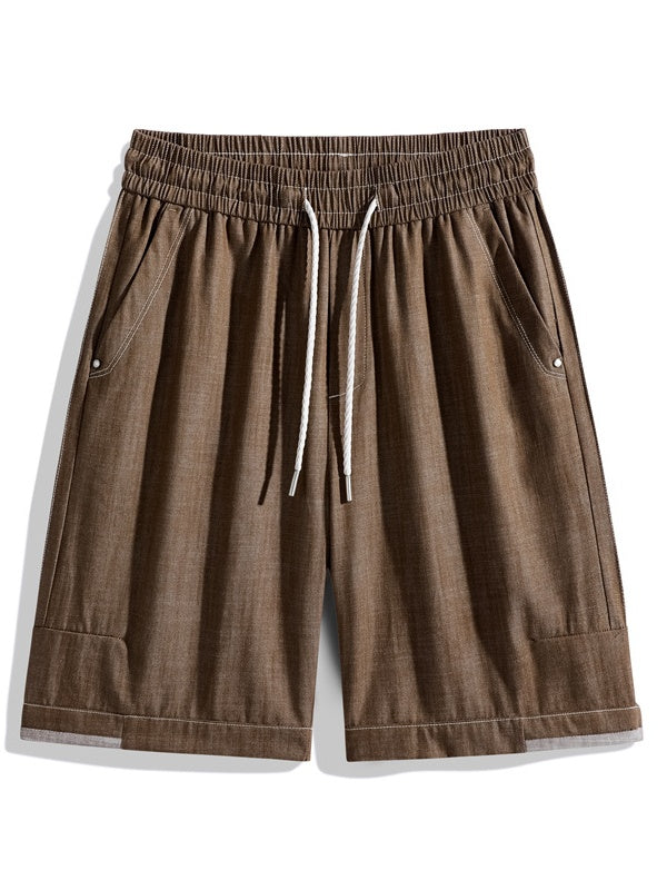 Retro Patchwork Color-blocked Tooling Five Points Shorts