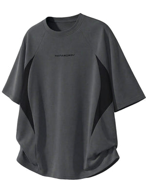 Color-blocked Mesh Patchwork Letter Print T-shirts