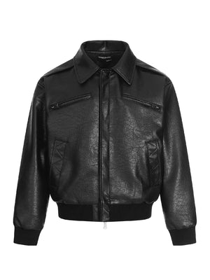 Retro Black PU Locomotive Short And Wide Boxy Jackets