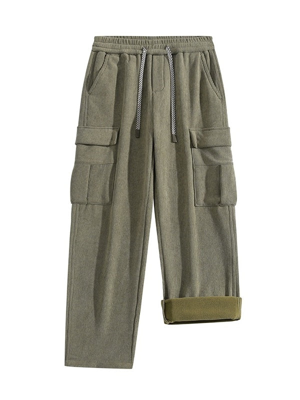 Corduroy Plush Loose Wide-leg Straight Cargo Trousers