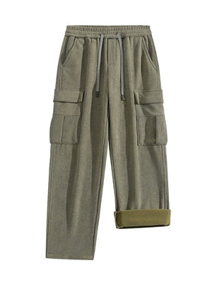 Corduroy Plush Loose Wide-leg Straight Cargo Trousers