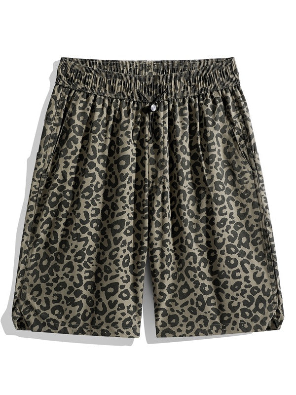Retro Leopard Print Five Points Shorts