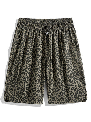 Retro Leopard Print Five Points Shorts