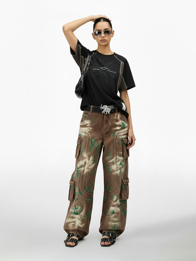 【EXPÉDITION NORMALE】T-shirts amples patchwork color-block 230 g