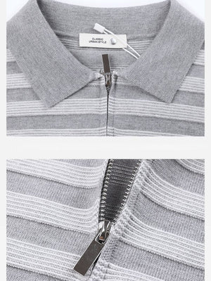 Old-Money Polo-Collar Striped Notch-Collar Knit Top,Gifts for Men