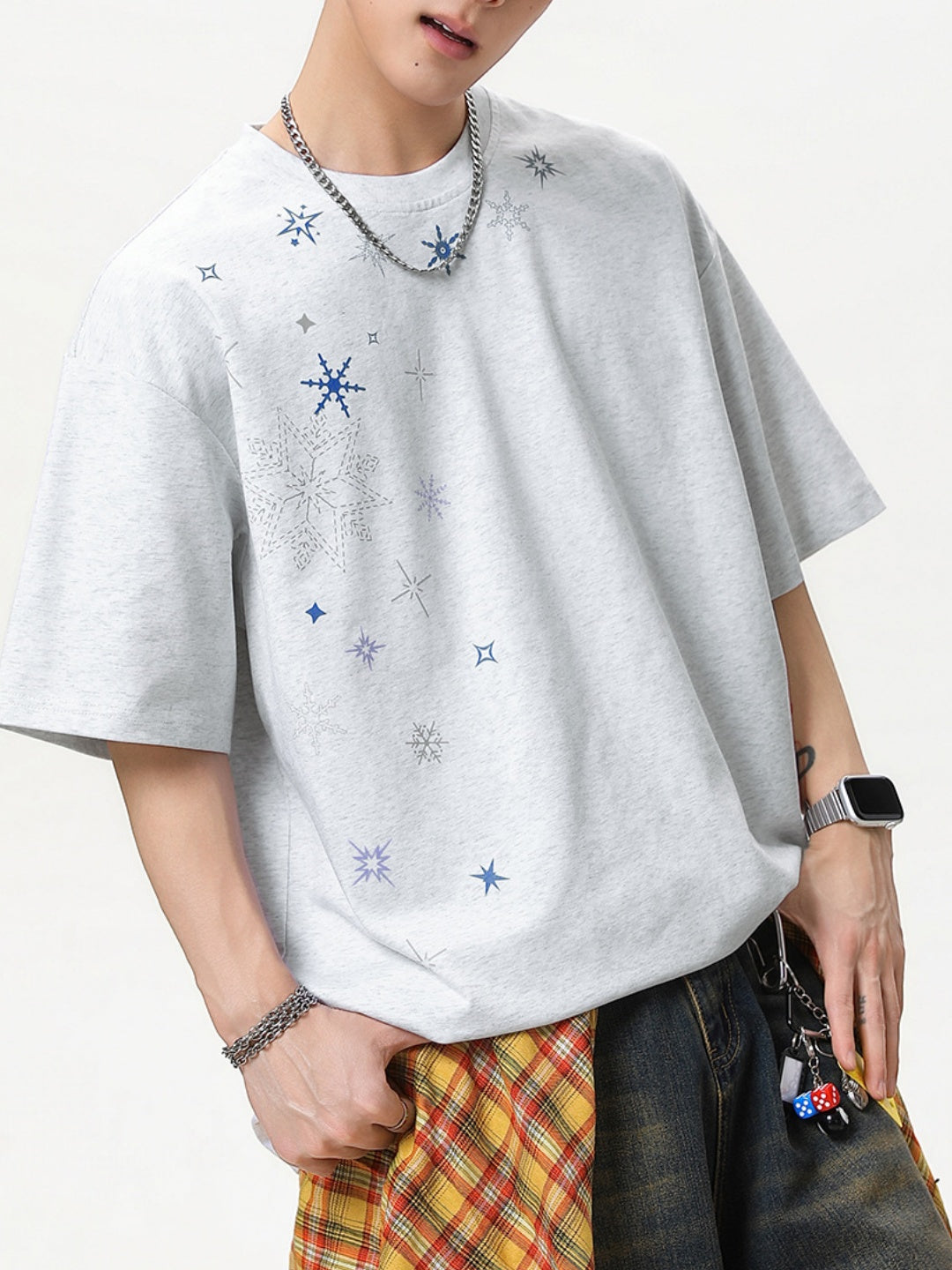 Snowflake Printed Breathable Loose-fit T-shirts