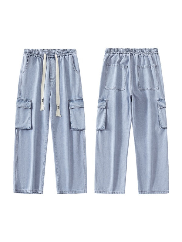 Smoky Gray Tooling Drawstring Straight Jeans