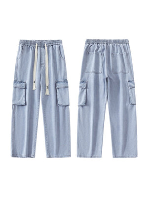 Smoky Gray Tooling Drawstring Straight Jeans