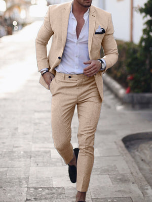 Flax Solid Color Suit Set 2-piece Sets