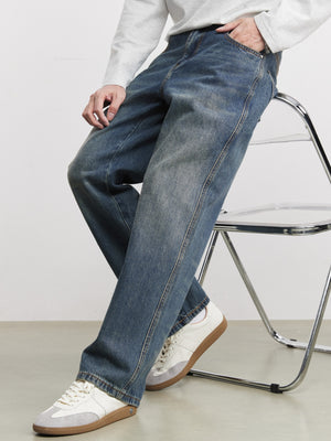 Washed Straight-fit Simple Jeans