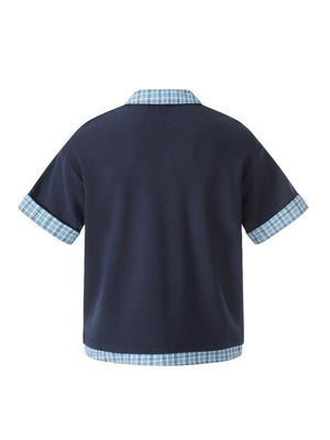 Plaid Layered-look Loose-fit POLO Shirt