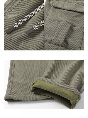 Corduroy Plush Loose Wide-leg Straight Cargo Trousers