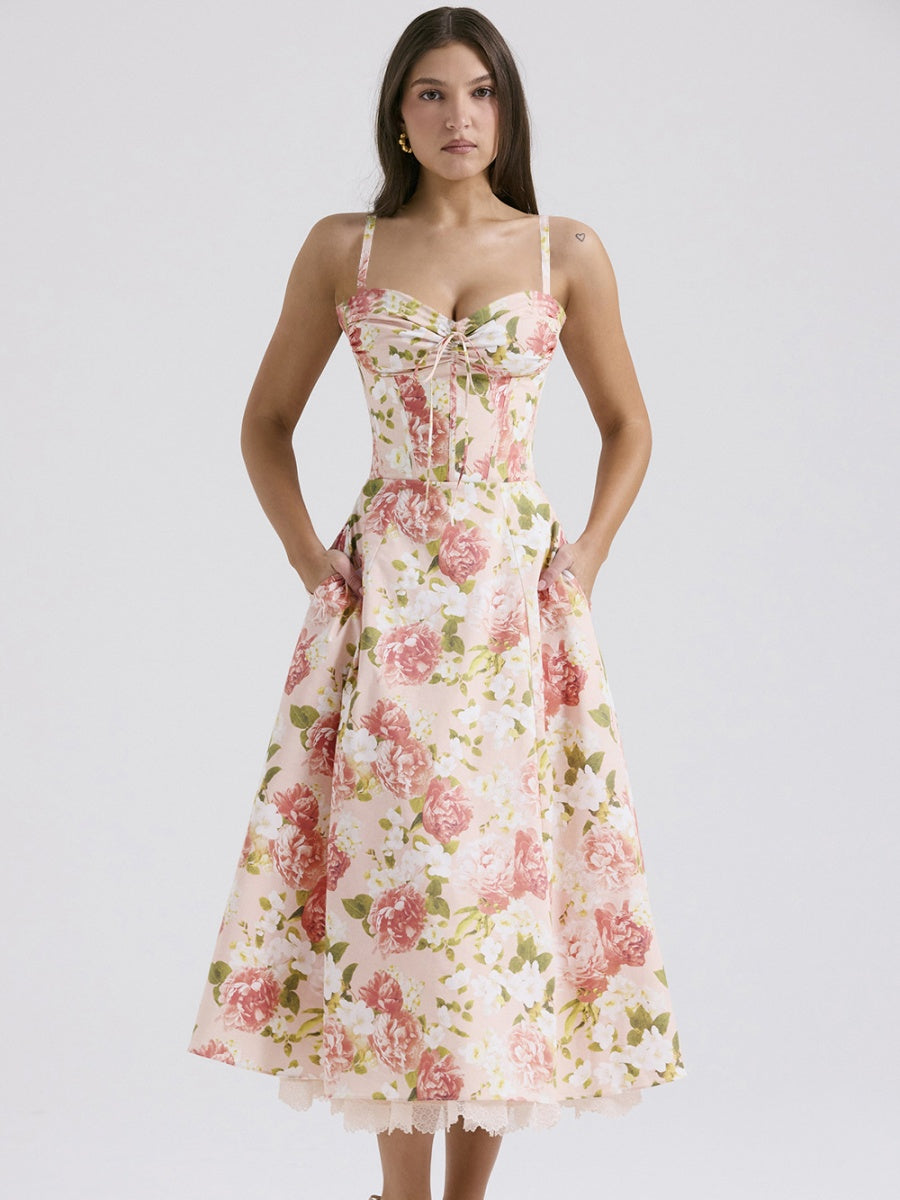 Floral Print Sundress With Tie Bow