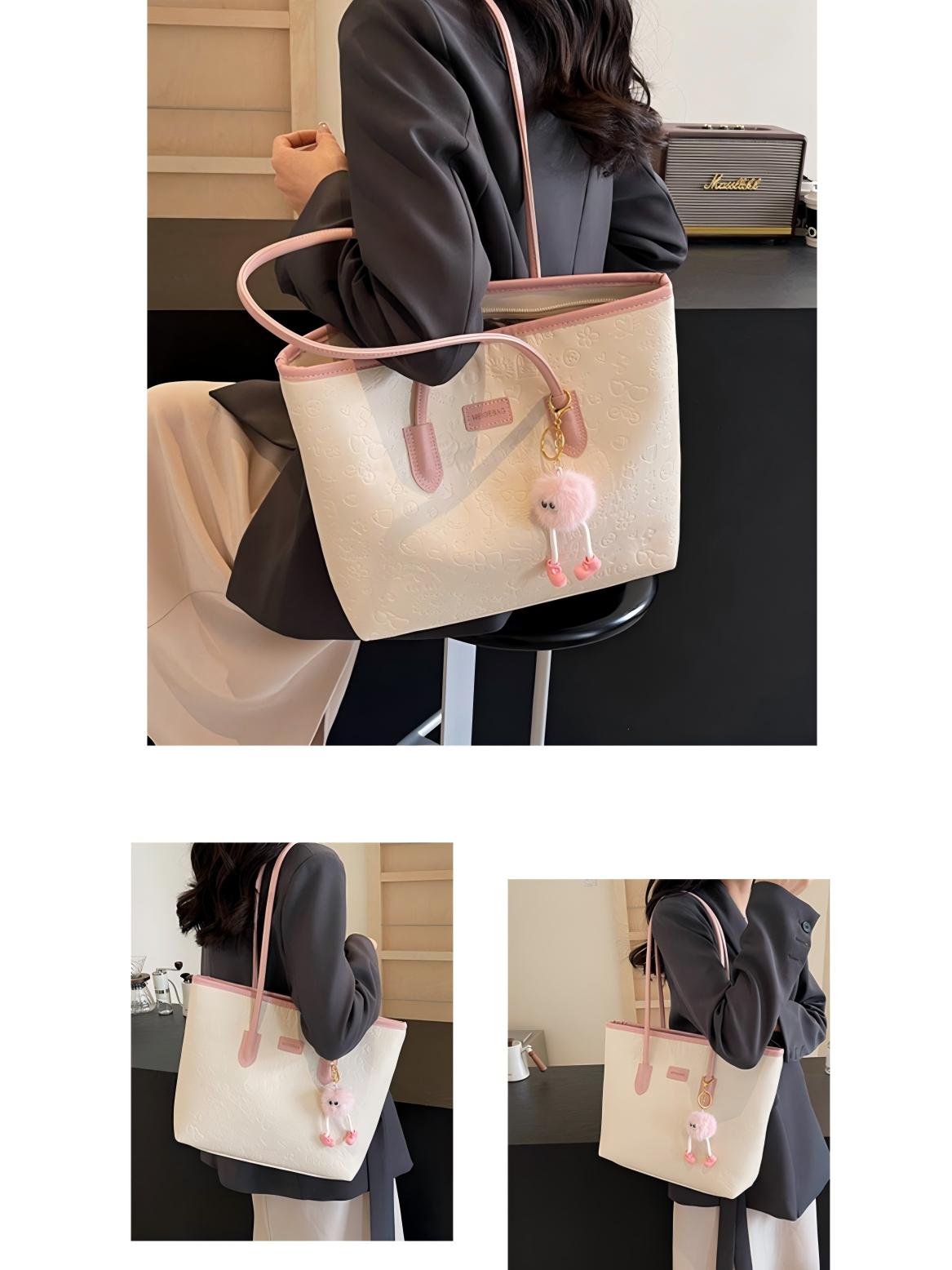 Embossed Color-block Tote Bag