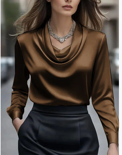 Solid Color, Simple, Long-sleeved Collar Blouse&Shirts