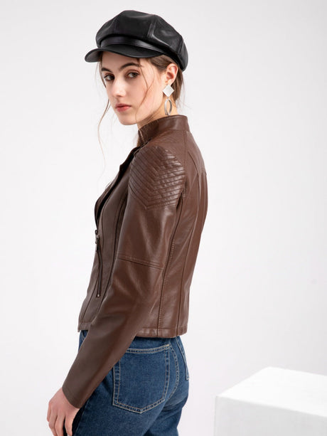 Short Slim Fit Thin Three-dimensional Decoration Leather Jacket