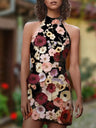Bestickte 3D-Blumen-Neckholder-Minikleider &amp; kurze Kleider mit Figurformung