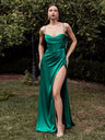 Satin High-waisted, Slit, And Pleated Fishbone Maxi Dresses