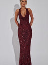 Sequined Deep V Halter Neck Bodycon Dress With Slightly Revealing Back
