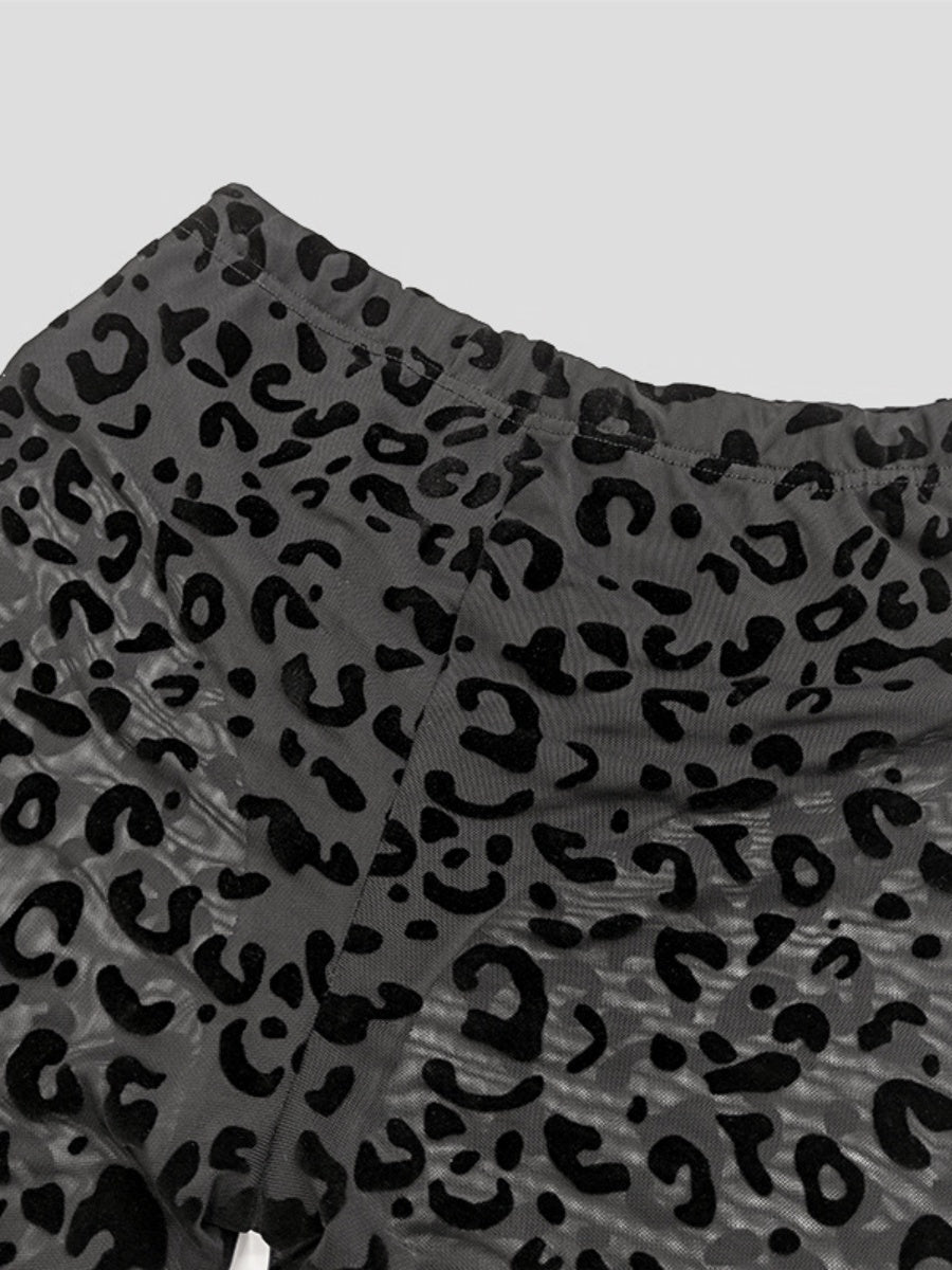 【SHIP AS USUAL】 Mesh Flocking Perspective Leopard Print Pants
