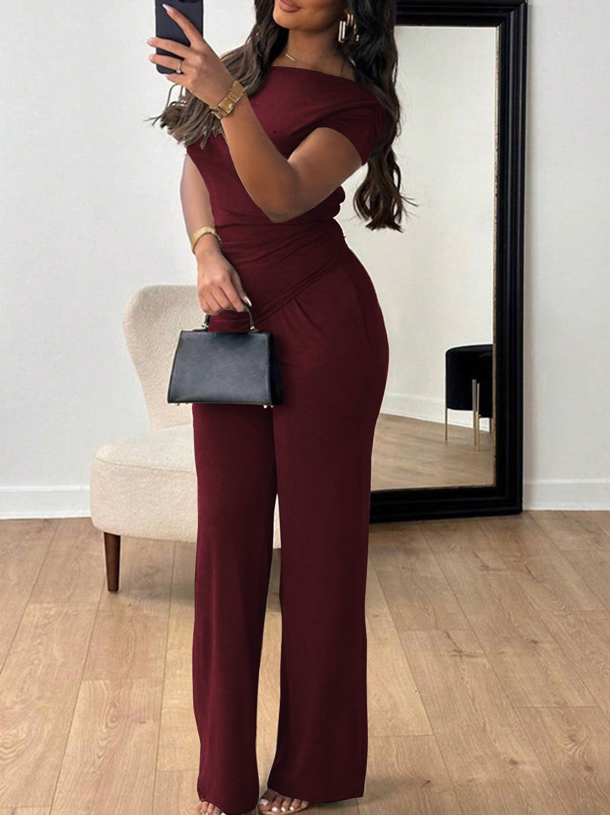 Off-shoulder Short-sleeved Trousers Two-piece Set