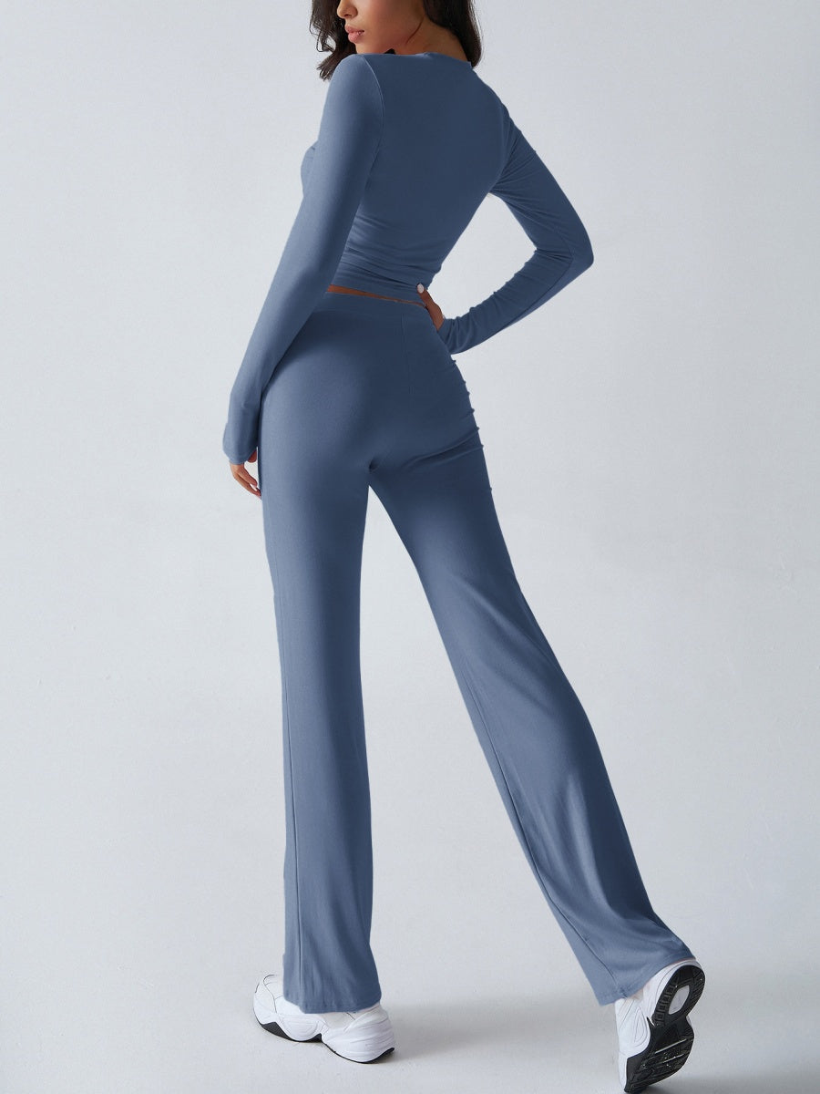 Yoga Long Sleeve T-shirts Straight-leg Pants Leisure 2-piece Sets