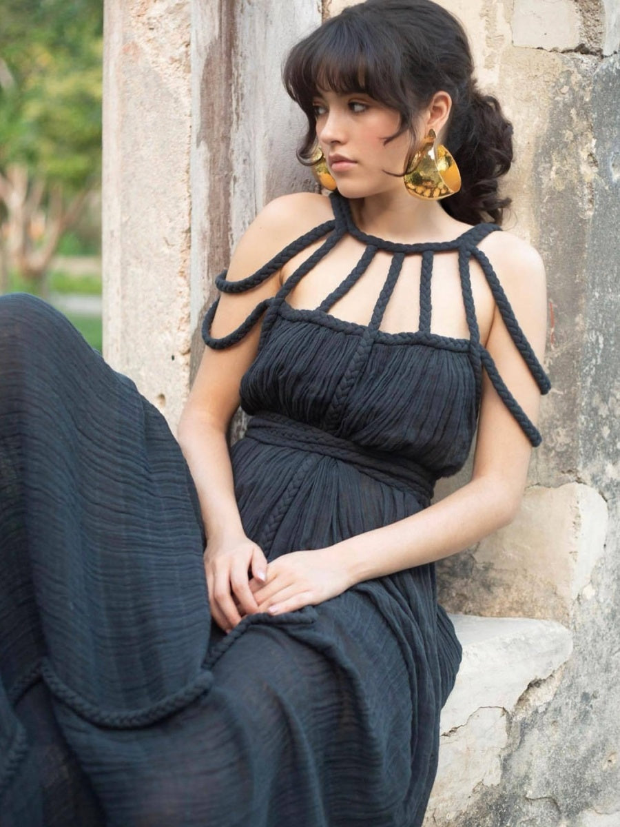 Strappy Off-shoulder Sexy Halter Neck Loose-fitting Vacation Beach Dress
