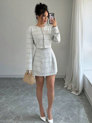 Ensembles 2 pièces veste courte à simple boutonnage et robe cintrée