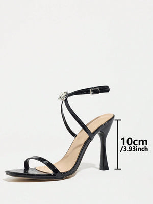 Thin-strapped Rhinestone Buckle Single-strap Stiletto Sandals