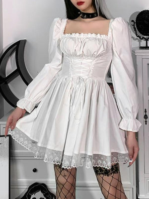 Halloween Lace Bandage Square Collar Mini&Short Dresses