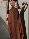 V-neck Sleeveless Color-blocked Maxi Dress