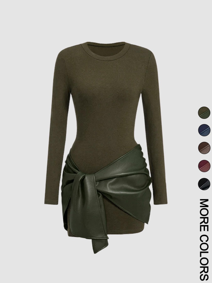 Front Laces PU Leather Patchwork Mini&Short Dresses