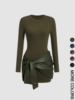 Front Laces PU Leather Patchwork Mini&Short Dresses