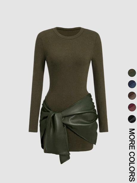 Front Laces PU Leather Patchwork Mini&Short Dresses