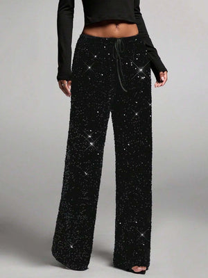 Drawstring Slimming Stretch Straight Leg Trousers