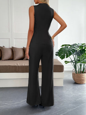 Straight-leg Trousers V-neck Top Elegant Suit 2-piece Sets