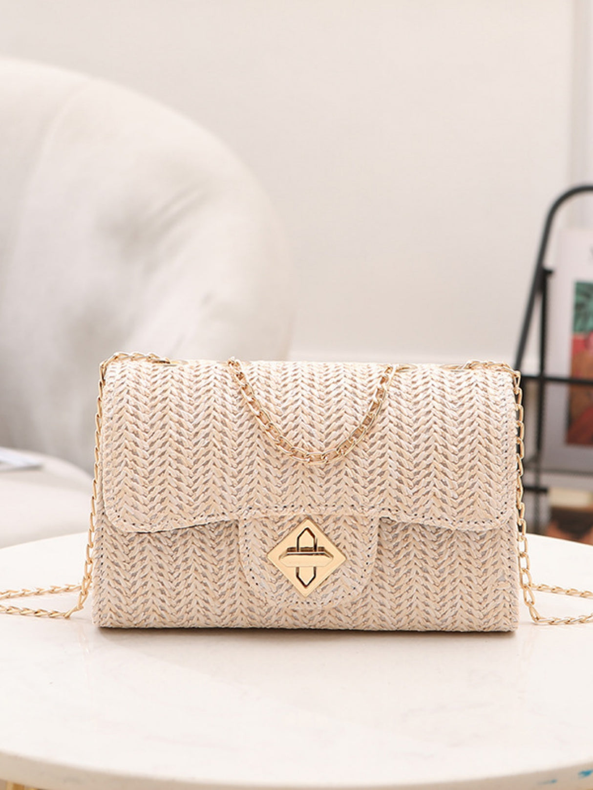 Solid Color Straw Crossbody Bag For Vacation