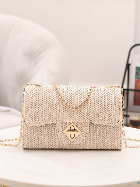 Solid Color Straw Crossbody Bag For Vacation