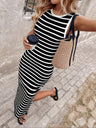 Stripes Crew Neck Maxi Dresses