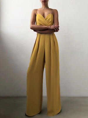 Minimalist Jumpsuit With Suspenders, Cinched Waist, Straight Leg, And Floor-length